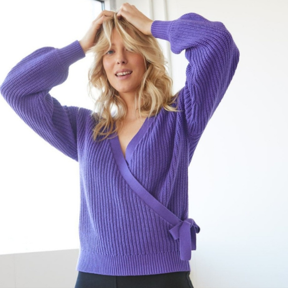 Reitmans Purple Crossover Neck Chunky Knit Oversized Sweater, Plus Size 2X